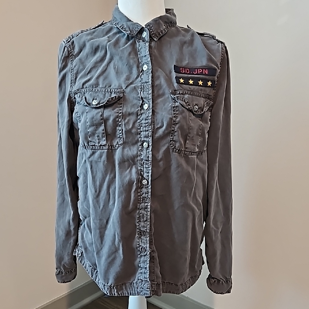 Superdry Casual Button Down Military Style Stars Fall Winter Top